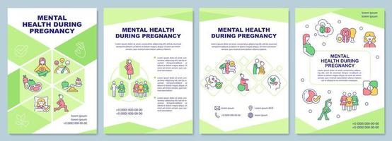 plantilla de folleto de salud mental durante el embarazo. esperando mamás. folleto, folleto, impresión de folleto, diseño de portada con iconos lineales. diseños vectoriales para presentaciones, informes anuales, páginas de publicidad vector