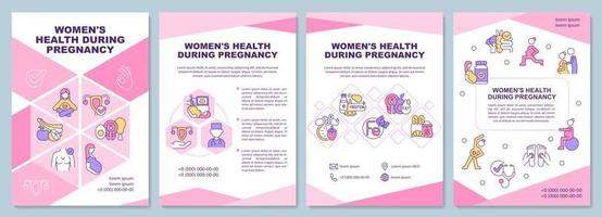 Plantilla de folleto sobre la salud de la mujer durante el embarazo. ejercicios y dieta. folleto, folleto, impresión de folleto, diseño de portada con iconos lineales. diseños vectoriales para presentaciones, informes anuales, páginas de publicidad vector