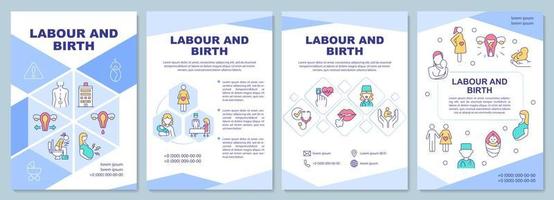 Labour and birth brochure template. Cervix dilation. Flyer, booklet, leaflet print, cover design with linear icons. Vector layouts for presentation, annual reports, advertisement pages