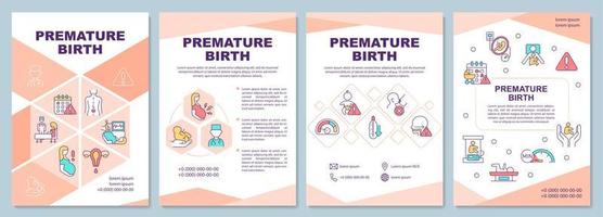 plantilla de folleto de nacimiento prematuro. enfrentar problemas de salud. folleto, folleto, impresión de folleto, diseño de portada con iconos lineales. diseños vectoriales para presentaciones, informes anuales, páginas de publicidad vector