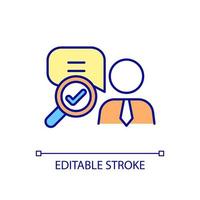 Investigate employee enquiry RGB color icon. Check response from worker. Human resources. Work and business management. Isolated vector illustration. Simple filled line drawing. Editable stroke