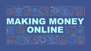 Earning money online word concepts banner. Getting passive profit at home. Infographics with linear icons on blue background. Isolated creative typography. Vector outline color illustration with text