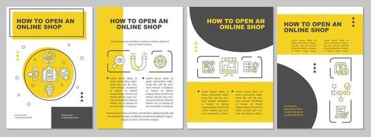 How to open online retail business brochure template. E commerce. Flyer, booklet, leaflet print, cover design with linear icons. Vector layouts for presentation, annual reports, advertisement pages