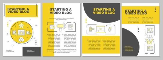 Making money with vlogging brochure template. Video blog. Flyer, booklet, leaflet print, cover design with linear icons. Vector layouts for presentation, annual reports, advertisement pages