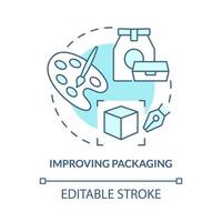 Develop packaging concept icon. Redesign visual appearance. Switch materials. Change product wrapping abstract idea thin line illustration. Vector isolated outline color drawing. Editable stroke