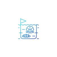 Pearl farming gradient linear vector icon. Commercial production of gems. Perliculture. Commercial shellfish processing. Thin line color symbol. Modern style pictogram. Vector isolated outline drawing