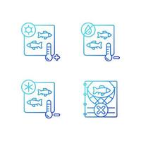 Fish products sterilization gradient linear vector icons set. Heating treatment and freeze drying. Commercial processing. Thin line contour symbols bundle. Isolated outline illustrations collection