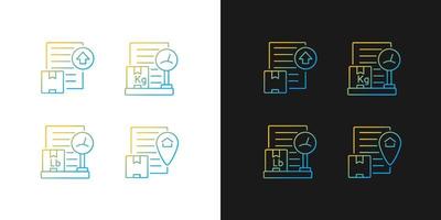 Shipment documents gradient icons set for dark and light mode. International trade papers. Thin line contour symbols bundle. Isolated vector outline illustrations collection on black and white