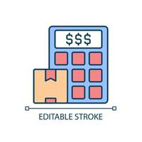 Shipping cost calculator RGB color icon. Planning delivery budget by online service. International shipment expenses. Isolated vector illustration. Simple filled line drawing. Editable stroke