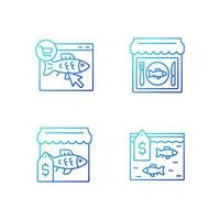 Seafood product selling gradient linear vector icons set. Fishing industry. Fish market, online shop. Marine products shop. Thin line contour symbols bundle. Isolated outline illustrations collection