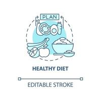 Healthy diet concept icon. Hypertension prevention tip abstract idea thin line illustration. Healthy-eating plan. Consuming whole grains, fruits. Vector isolated outline color drawing. Editable stroke