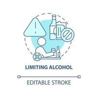 limitar el icono del concepto de alcohol. punta de prevención de hipertensión idea abstracta ilustración de línea delgada. bebida moderada. evitar el consumo excesivo de alcohol. dibujo de color de contorno aislado vectorial. trazo editable vector