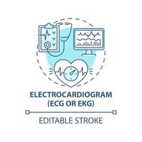 icono del concepto de electrocardiograma. prueba de hipertensión idea abstracta ilustración de línea delgada. electrocardiograma, procedimientos de electrocardiograma. comprobando el ritmo y la actividad. dibujo de color de contorno aislado vectorial. trazo editable vector