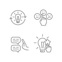 Logical and rational thinking linear icons set. Skeptical view. Information analysis and evaluation. Customizable thin line contour symbols. Isolated vector outline illustrations. Editable stroke