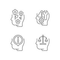 Rational and emotional mindset linear icons set. Positive attitude. Rationality. Self correction. Customizable thin line contour symbols. Isolated vector outline illustrations. Editable stroke