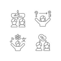 conjunto de iconos lineales de habilidades de comunicación. habilidades para resolver problemas. curiosidad. comprender y aceptar. símbolos de contorno de línea fina personalizables. ilustraciones aisladas de contorno vectorial. trazo editable vector