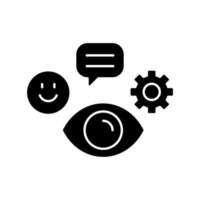 Observation skills black glyph icon. Ability to analyze and predict problems. Attention to details. Critical thinking skill. Silhouette symbol on white space. Vector isolated illustration