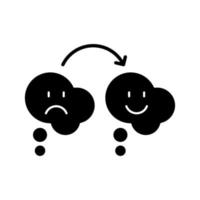 Changing opinion black glyph icon. Different view on subject. Reconsider and change ones mind. Critical thinking ability. Silhouette symbol on white space. Vector isolated illustration