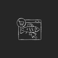 Online fish order chalk white icon on dark background. Purchase fresh seafood products on internet. Wide products range. Fresh fish delivery. Isolated vector chalkboard illustration on black