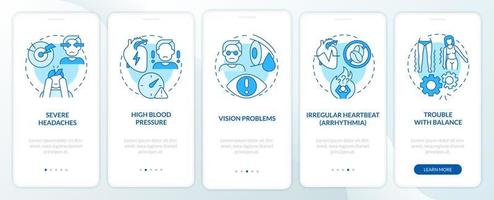 Hypertension signs onboarding mobile app page screen. Severe headache walkthrough 5 steps graphic instructions with concepts. UI, UX, GUI vector template with linear color illustrations