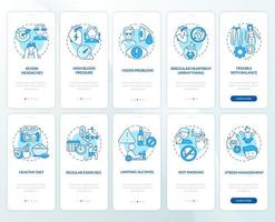 Heart condition diagnosis onboarding mobile app page screen set. Serious condition walkthrough 5 steps graphic instructions with concepts. UI, UX, GUI vector template with linear color illustrations