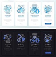 Government bank management onboarding mobile app page screen. Bailout walkthrough 4 steps graphic instructions with concepts. UI, UX, GUI vector template with linear night and day mode illustrations