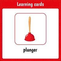 Learning cards for kids. Plunger vector