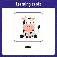 Learning cards for kids. Animals. Cow vector