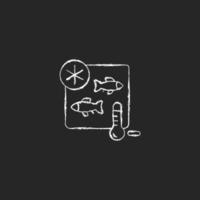 Fish storing chalk white icon on dark background. Keep cool to save quality. Seafood storage. Freezing fish for trade. Storing conditions. Isolated vector chalkboard illustration on black