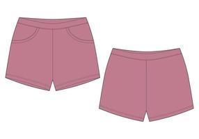 Technical sketch sleep shorts pants design template. Elastic sport shorts mockup. vector