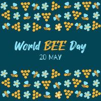 borde colorido del día mundial de la abeja. pancarta o tarjeta de felicitación con lindas abejas melíferas. fondo de evento de vacaciones de protección animal ecológico. ilustración vectorial vector