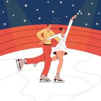 Couple figure skater isolated cartoon flat vector illustration in trendy colors. Pair figure skating. Winter sport, ice dancer, gymnast woman, championship, competition activity modern design element