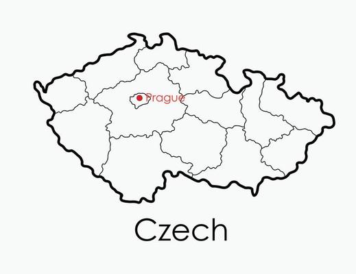 Czech map freehand drawing on white background.