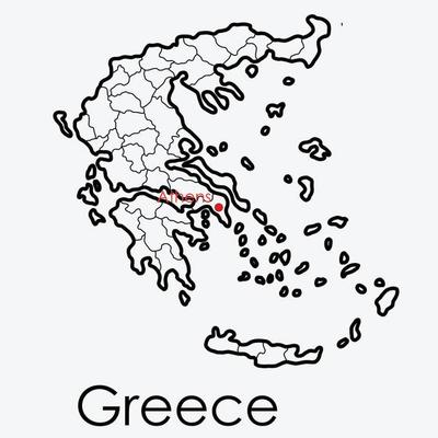 Greece map freehand drawing on white background.