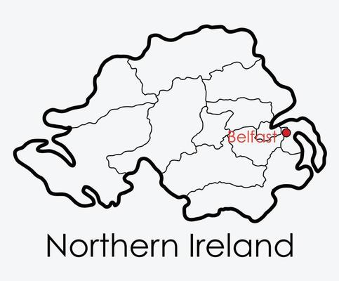 Northern Ireland map freehand drawing on white background.