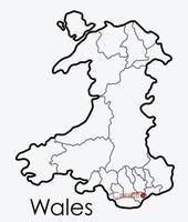 Wales map freehand drawing on white background. vector