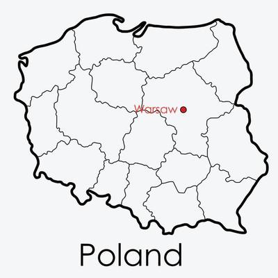 Poland map freehand drawing on white background.