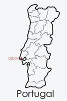 Portugal map freehand drawing on white background. vector