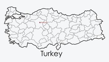 Turquía mapa dibujo a mano alzada sobre fondo blanco. vector