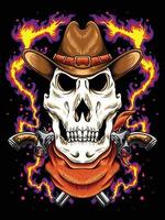 Skeleton head cowboy with handgun vector