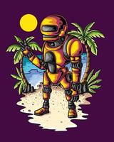 Summer robot character design at the beach vector