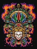 ilustración de ornamento de jefe de cráneo azteca