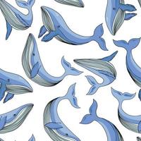 Childish seamless repeating simple flat pattern with whales on a white background. Pattern for kids with whales. vector