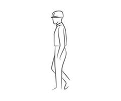 hand drawn walking engineer line illustration vector