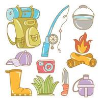 camping, hiking equipment color illustration vector