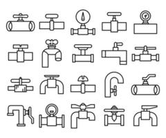 valve, water tap, faucet and gauge icons vector