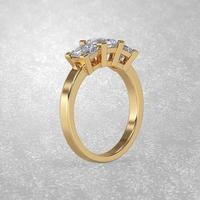 3 stone engagement ring standing position in yellow gold 3D render photo