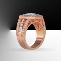 cushion cut center diamond halo engagement ring with 3 line stones on shank 3d render photo