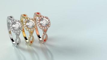 stacked engagement rings in silver platinum golden and rose gold color photo