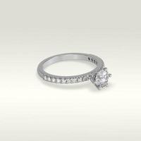 solitaire engagement ring laying down position in white gold 3D render photo